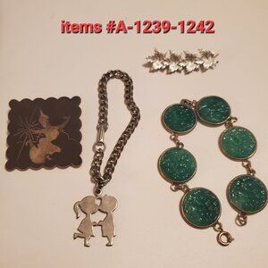 2 Bracelets,1hair pin,1brooch, items # A1239-1242. wt.62 grams.